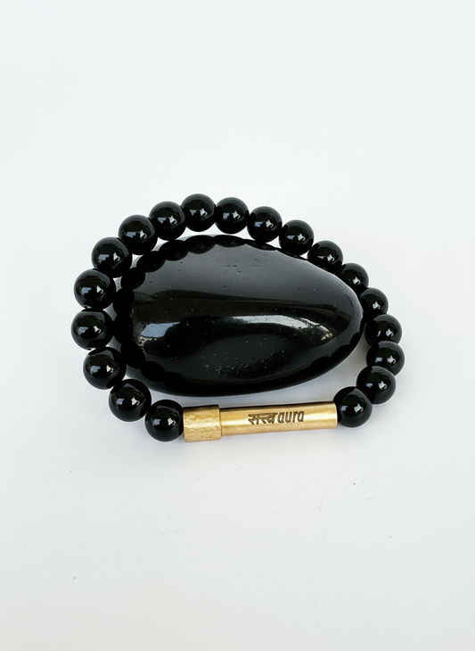 Black Onyx Crystal Bracelet with Manifestation Lock