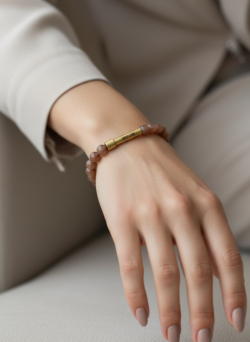 Peach Moonstone Crystal Bracelet with Manifestation Lock