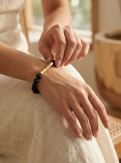 Black Obsidian Crystal Bracelet with Manifestation Lock