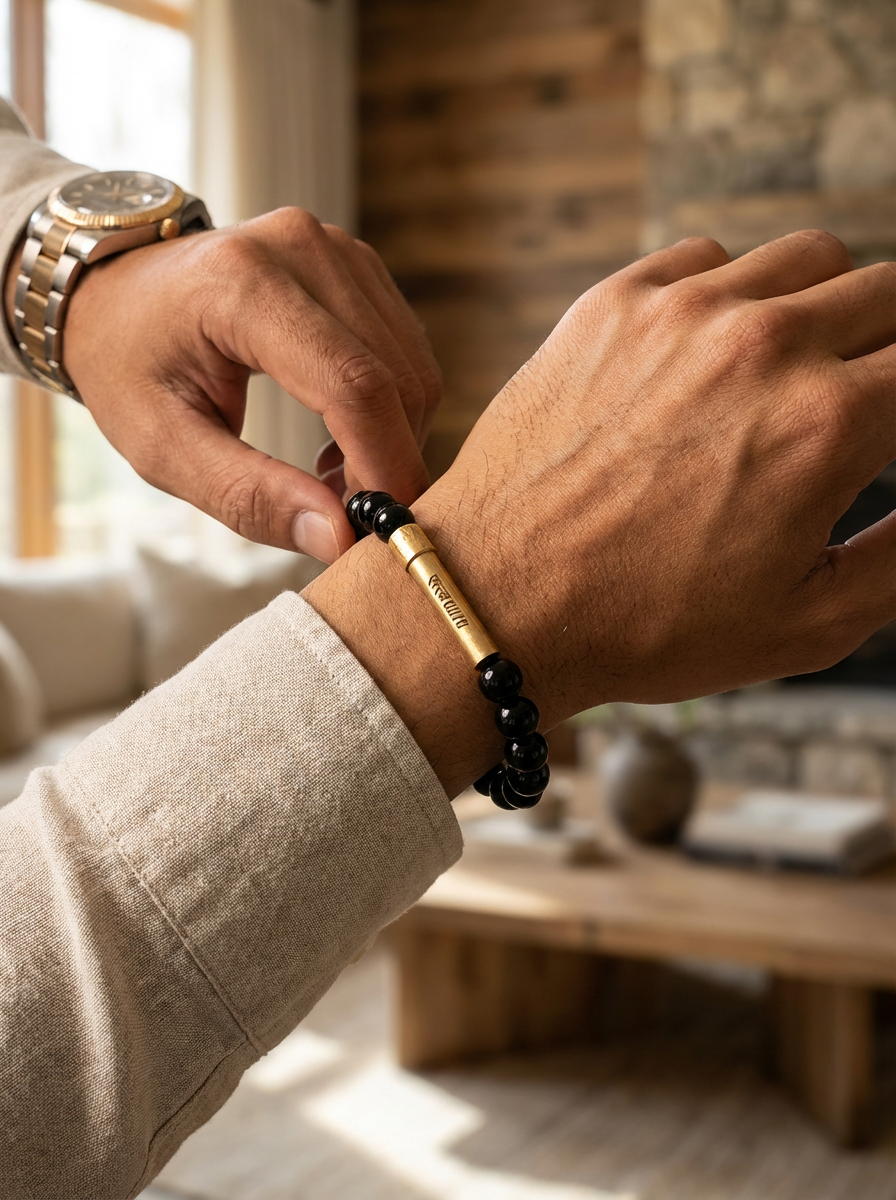 Black Obsidian Crystal Bracelet with Manifestation Lock