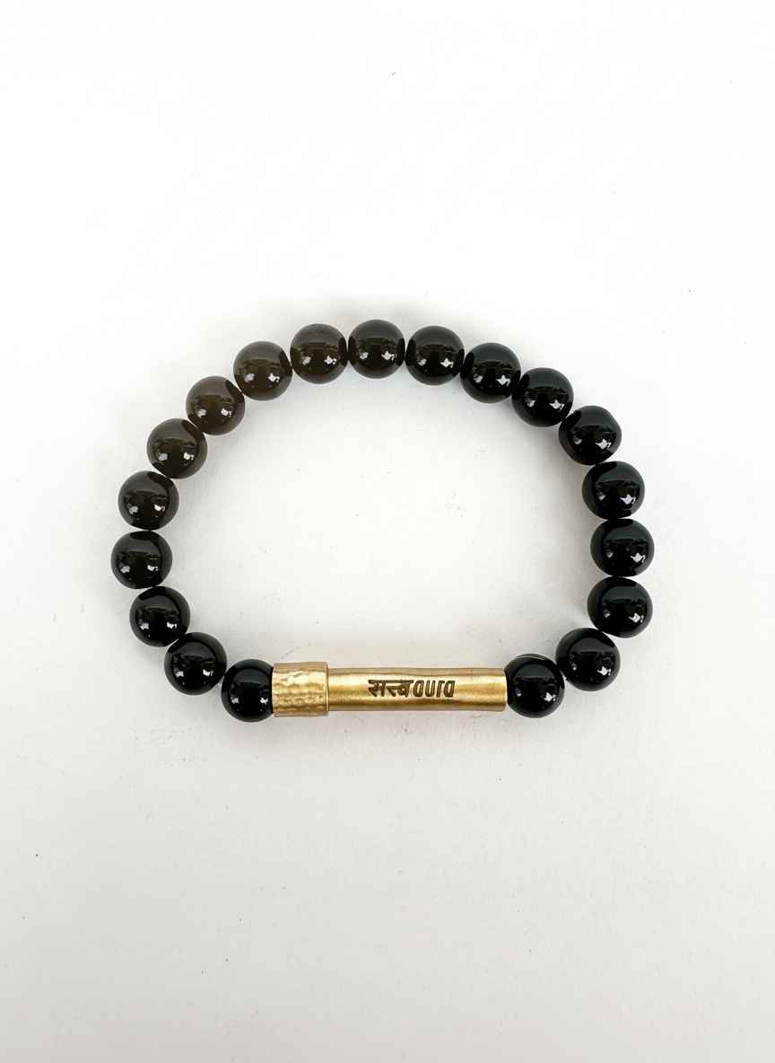 Black Obsidian Crystal Bracelet with Manifestation Lock